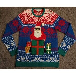 Jolly Sweaters Ugly Christmas Sweater Santa Claus Beer Pocket Sweater Men's S